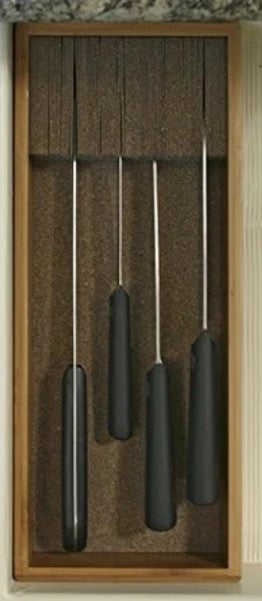 KNIFEdock Bamboo Knife Organizer 15” – In-Drawer Knife Block with Cork Insert