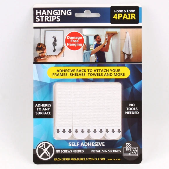8 Pack Hook and Loop Hanging Strips - Heavy Duty Adhesive