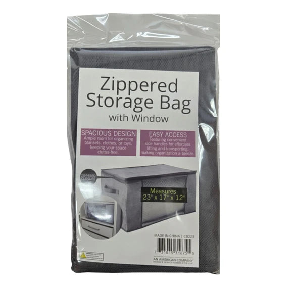 Zippered Blanket Storage Tote Bag - 23" x 17" x 12" with Clear Window