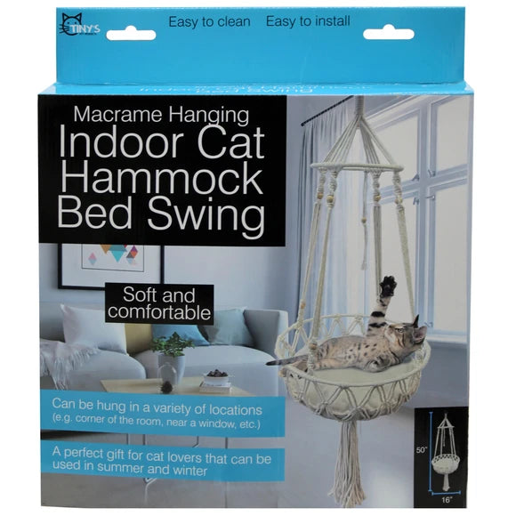 Macrame Hanging Cat Hammock - Indoor Cat Bed Swing