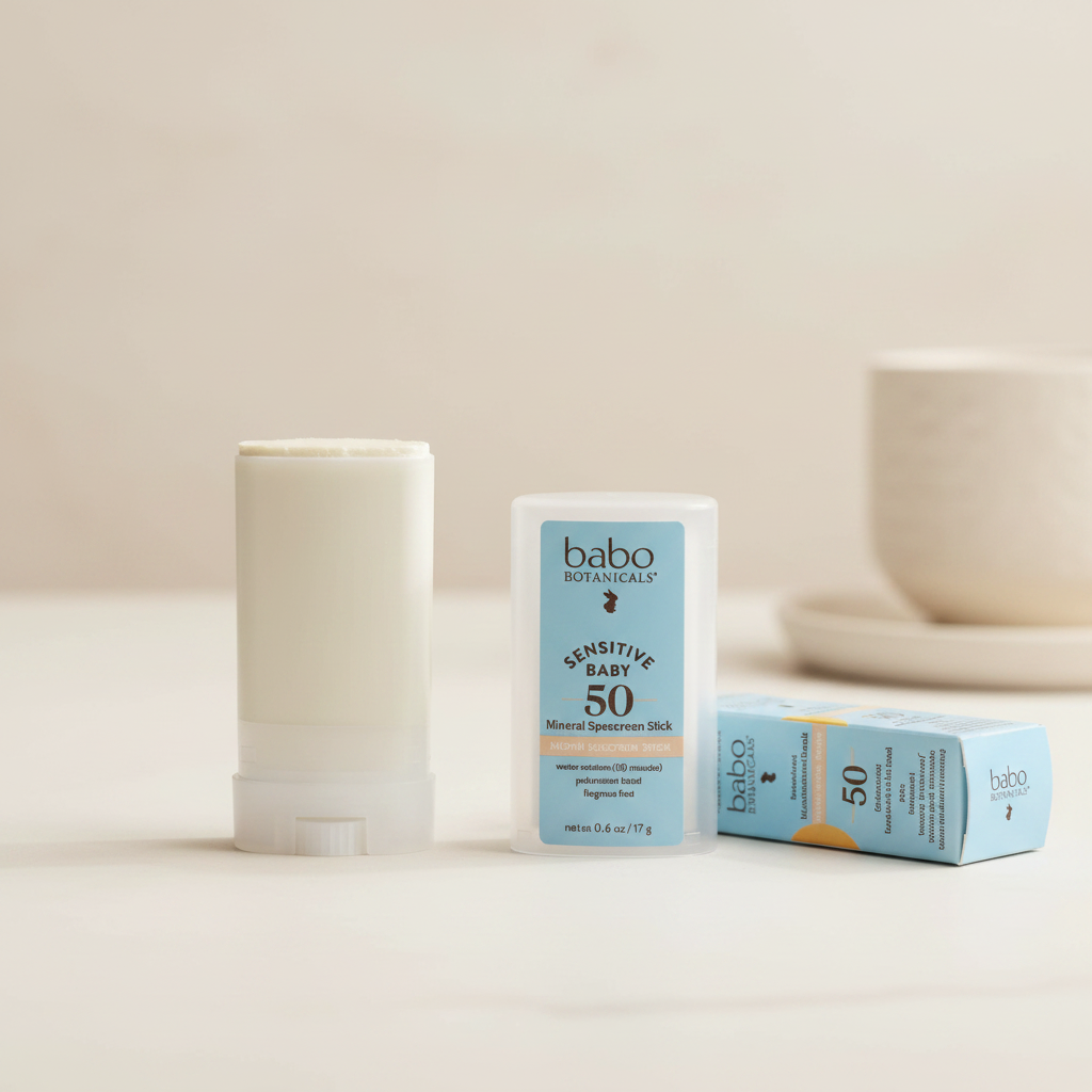 Babo Botanicals Sensitive Baby Sunscreen Stick SPF 50 - open stick